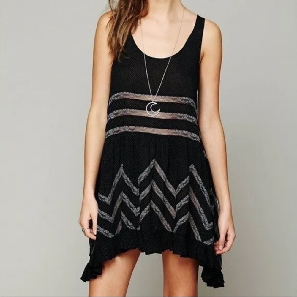 Free People intimately tiny dots Voile Lace Trapeze Slip Dress XS NWOT